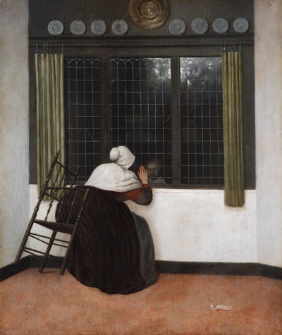 Donna alla finestra che saluta una bambina da Jacob Vrel